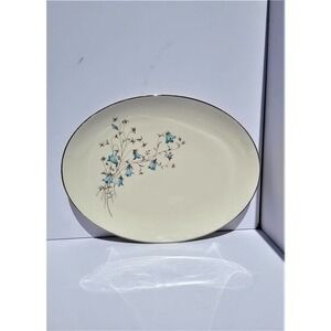 Vintage 60s Flintridge Belnor Blue‎ Gray Floral California Ceramic Platter